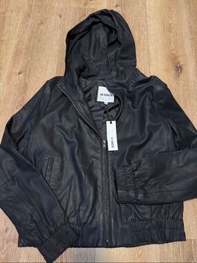 NWT BB Dakota Black Faux Leather Hooded Zip Jacket